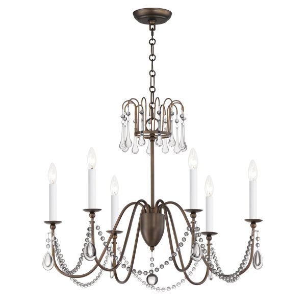 Plumette 6-Light Chandelier with Crystal For Sale